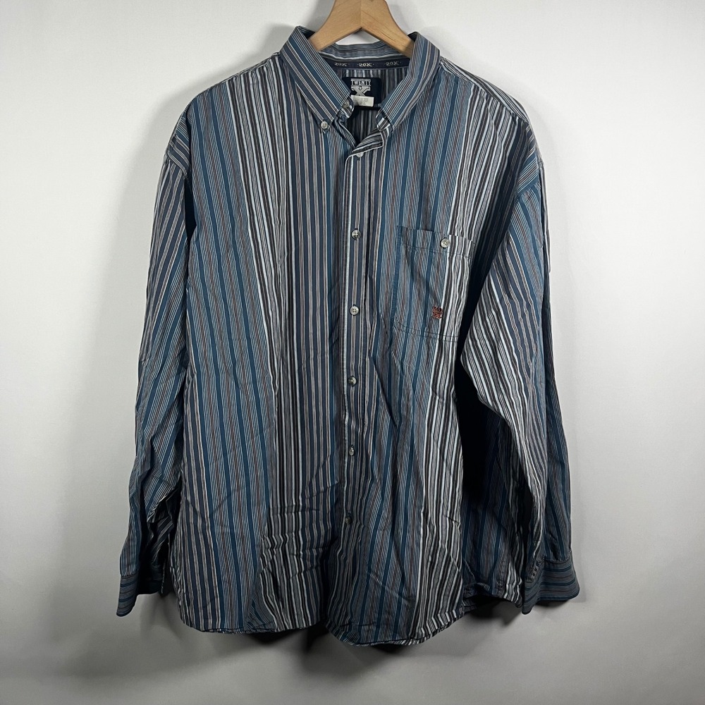 Vintage‎ Wrangler 20X Men's XXL Striped Western Button Down Shirt Long Sleeve